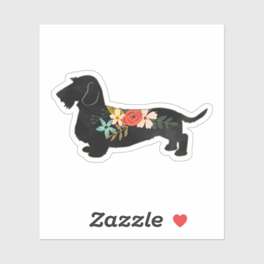 Sticker Silhouette florale à poils durs Dachshund (Feuille)