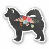 Sticker Silhouette florale de Boho de Malamute de l'Alaska (Devant)