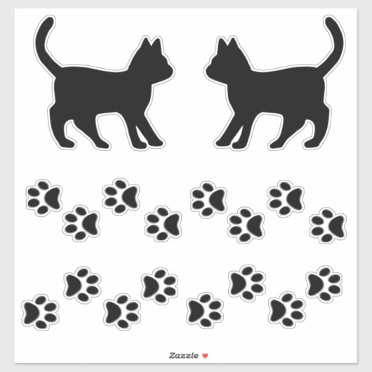 Sticker Silhouettes de chats Amoureux de les chats et déca (Feuille)