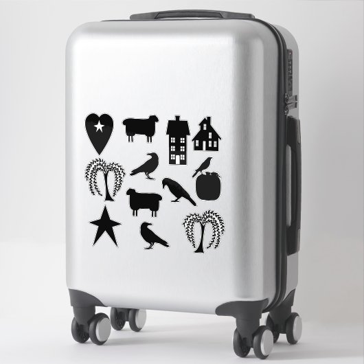 Sticker Silhouettes Prim Crows Saltbox Maisons et arbres (Sur valise)
