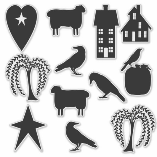 Sticker Silhouettes Prim Crows Saltbox Maisons et arbres (Devant)