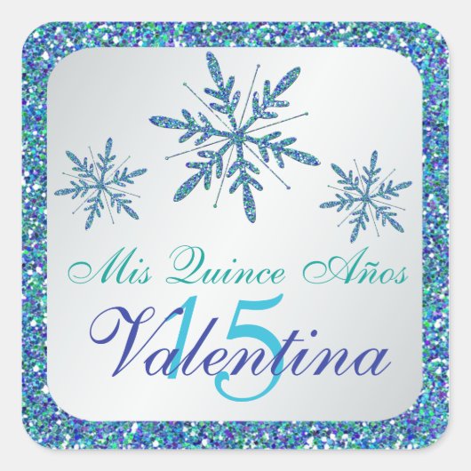Sticker Silver Aqua Blue Green Snowflakes (Devant)