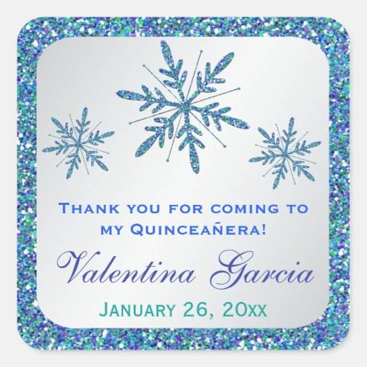 Sticker Silver Aqua Blue Green Snowflakes (Devant)