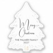Sticker Simple Elegant Pine Tree Script Merry Christmas (Recto)
