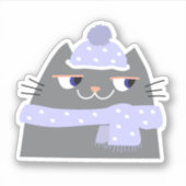 Sticker Simple et mignon chat d'hiver de dessin animé avec (Devant)