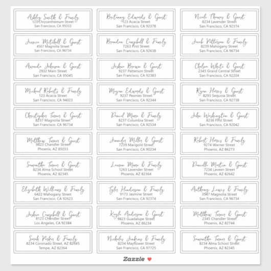 Sticker Simple Modern Script Mariage Nom d'hôte Adresse (Feuille)