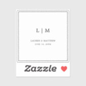 Sticker Simple Monogramme Élégant Mariage Noir et Blanc (Feuille)