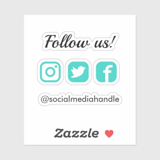 Sticker Simple Suivez-nous Turquoise Sociale Icônes (Feuille)