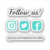 Sticker Simple Suivez-nous Turquoise Sociale Icônes (Devant)