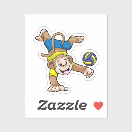 Sticker Singe aux sports avec volleyball (Feuille)