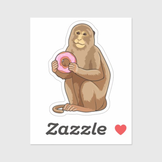 Sticker Singe avec Donut (Feuille)