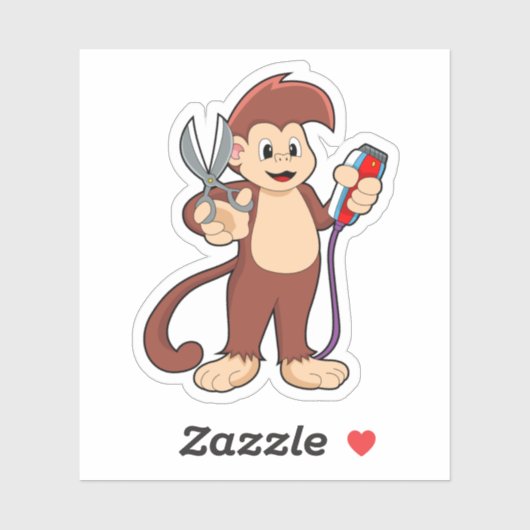 Sticker Singe comme coiffeur avec ciseaux et razor (Feuille)