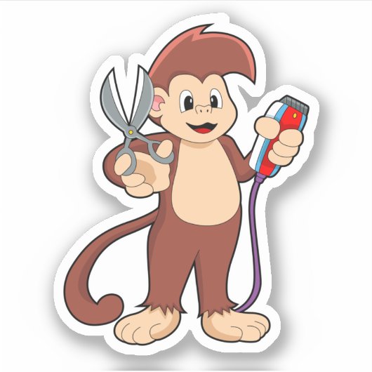 Sticker Singe comme coiffeur avec ciseaux et razor (Devant)