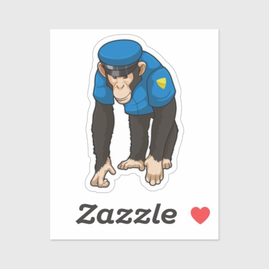 Sticker Singe comme policier avec Uniforme (Feuille)