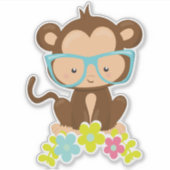 Sticker Singe Hipster, Singe Avec Lunettes, Fleurs (Devant)
