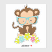 Sticker Singe Hipster, Singe Avec Lunettes, Fleurs (Feuille)