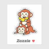 Sticker Singe Mignon Mangant de la Pastèque, Art Empilé Dr (Feuille)