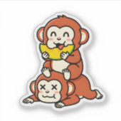 Sticker Singe Mignon Mangant de la Pastèque, Art Empilé Dr (Devant)