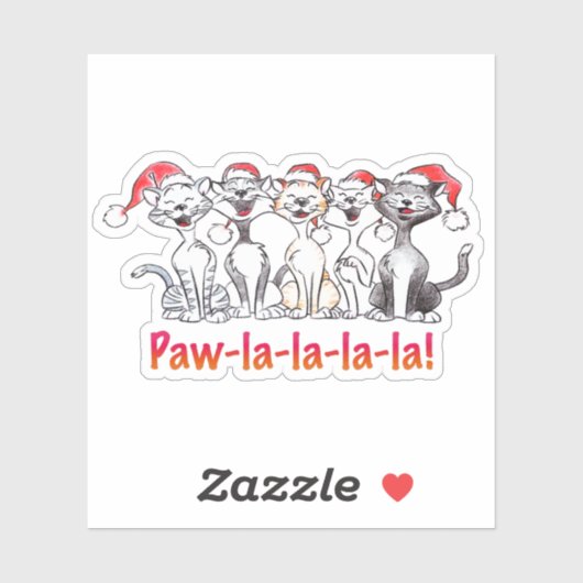 Sticker Singing Christmas Cats with Santa Hats (Feuille)