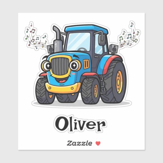 Sticker Singing Cute Musical Blue Tractor (Feuille)