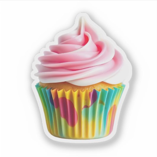 Sticker Single Cupcake with Pink and White Frosting (Devant)