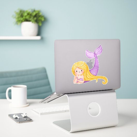 Sticker Sirène aquarelle (Ordinateur portable sur le bureau)