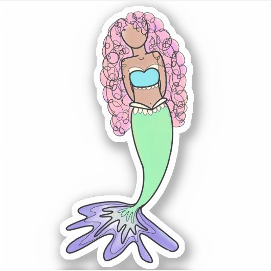 Sticker sirène arc-en-ciel rose bleu pourpre vert noir bou (Devant)
