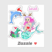 Sticker Sirène de Noël ouvrant des cadeaux  (Feuille)
