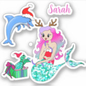 Sticker Sirène de Noël ouvrant des cadeaux  (Devant)