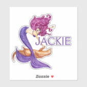 Sticker Sirène Nom personnel mignon pourpre (Feuille)
