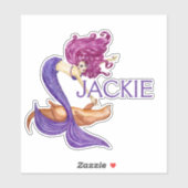 Sticker Sirène Personnalisé nom Mignon Violet (Feuille)