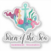 Sticker Sirène sur Ancre Nautical Watercolor Beach Logo (Devant)