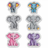 Sticker Six Cute Baby Elephants (Devant)
