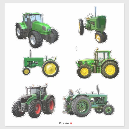 Sticker Six Tracteurs verts (Feuille)