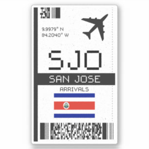 Sticker SJO San Jose Boarding Pass - Costa Rica Voyage