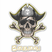 Sticker Skateboard Black Pirate Drapeau Croix Bones (Devant)