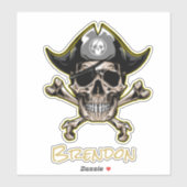 Sticker Skateboard Black Pirate Drapeau Croix Bones (Feuille)