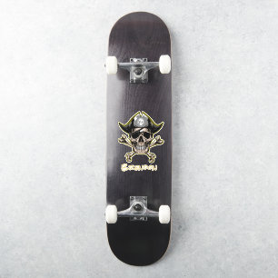 Sticker Skateboard Black Pirate Drapeau Croix Bones