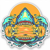 Sticker Skateboard de requin rétro Orange Blue 4"Kiss Ct V (Devant)