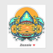 Sticker Skateboard de requin rétro Orange Blue 4"Kiss Ct V (Feuille)