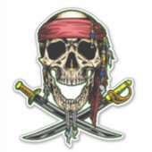 Sticker Skateboard fun Jolly roger Skull Cross Swords (Devant)