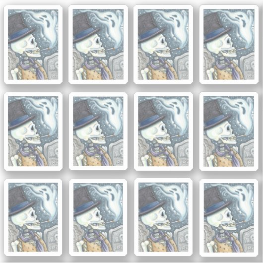 Sticker SKELETON éffrayante MORTE DE L'HOMME FUMANT FEU DA (Devant)