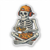 Sticker Skeleton Gamer Headphone Funny Halloween Gaming (Devant)