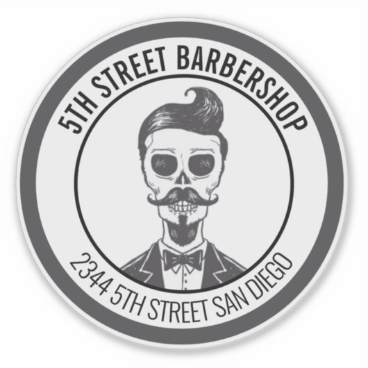 Sticker Skeleton Gentleman Barber Logo marque croisée (Devant)