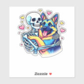 Sticker Skeleton Hugging a German Shepherd � Unique Gothic (Feuille)