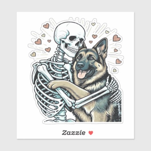 Sticker Skeleton Hugging a German Shepherd � Unique Gothic (Feuille)