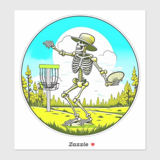Sticker Skeleton Jouer Disque Golf (Feuille)