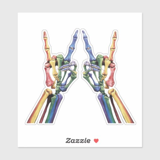Sticker Skeleton Rock Main LGBTQ Cool Rainbow Flag Gay (Feuille)