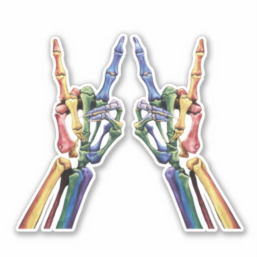 Sticker Skeleton Rock Main LGBTQ Cool Rainbow Flag Gay (Devant)