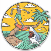 Sticker Skeleton Skateboard Dude Stranded Island Shark (Devant)